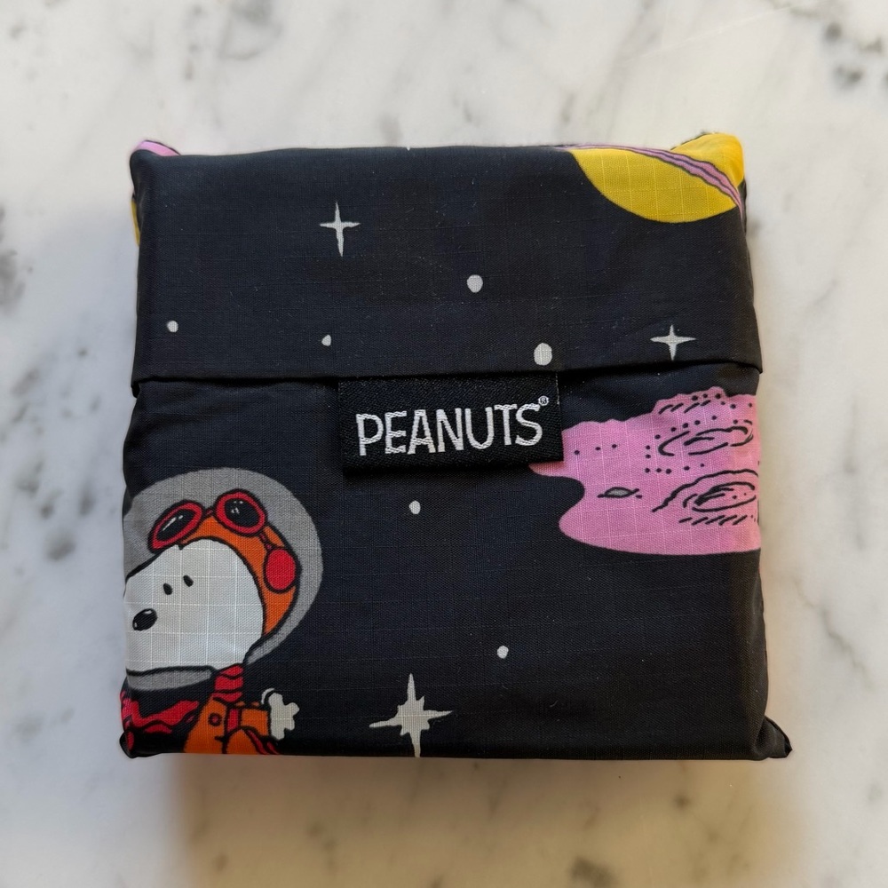BAGGU Black Space Peanuts Foldable Tote with Pink & Yellow Accents